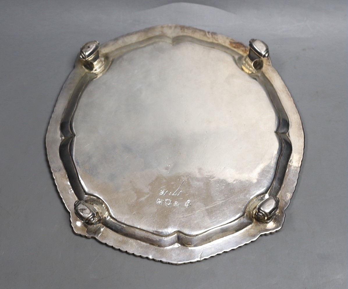 A George II silver salver, with gadrooned and shell border (foot repair), Edward Wakelin, London, 1752, 20.7cm, 15oz.